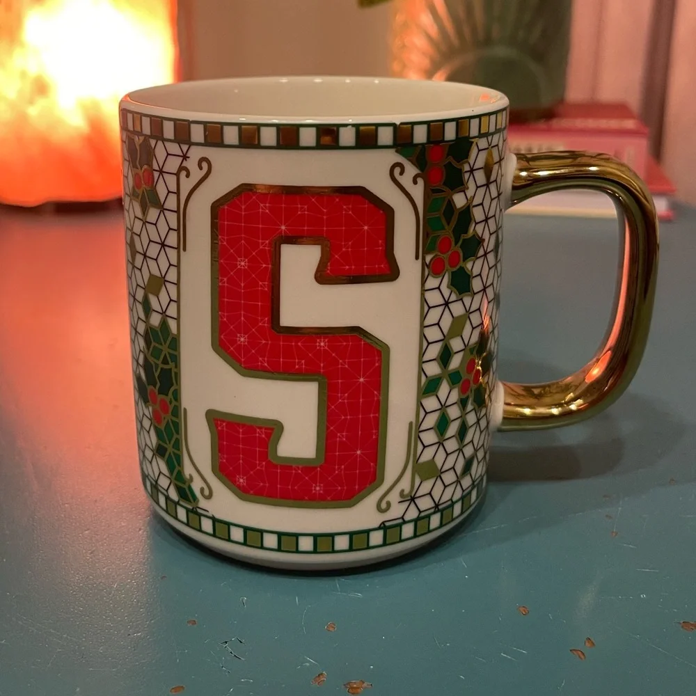 Monogram “S” Festive 14oz Creative Crate Mug–Anthropologie Bistro Tile Inspired